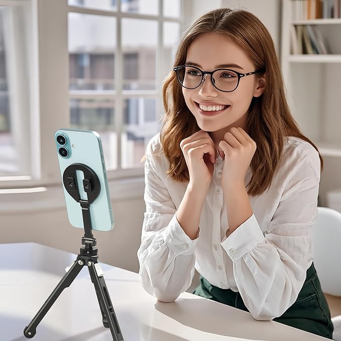 FANAUE Magnetic Phone Tripod Mount, Cold Shoe Phone Holder for Camera, Aluminum iPhone Tripod Mount Adapter with 1/4”Threaded Hole, Compatible with iPhone 17/16/15/14/13 Series
