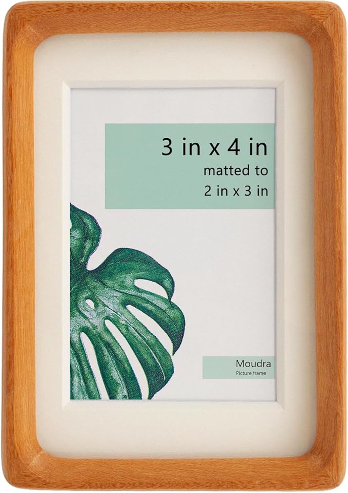 Moudra Handcrafted Solid Wood Picture Frame with Mat for Wall or Tabletop Display, Perfect for Photos and Artwork. (Teak, 3"x4" matted to 2"x3")