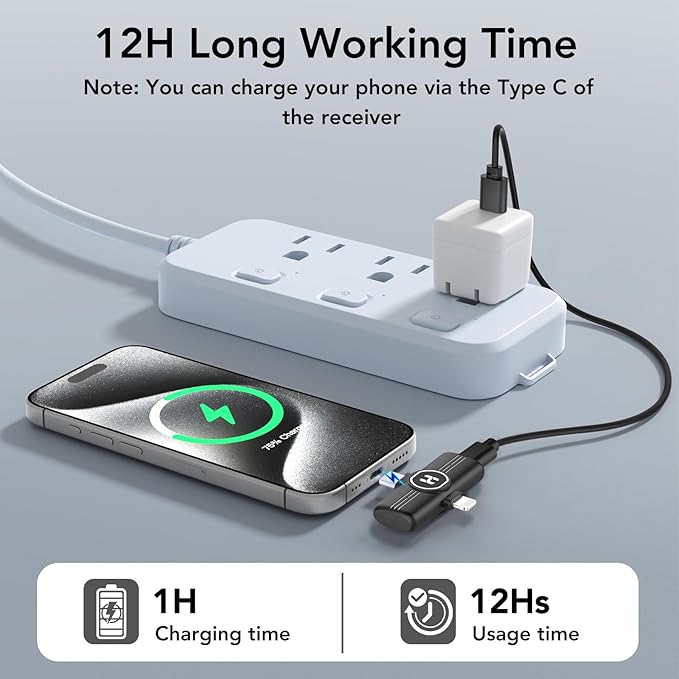 Mini Wireless Lavalier Microphone for iPhone, iPad, Android Phone - Noise Reduction Lapel USB C Bluetooth Mic for Recording, Clip on Omni Lav Mic for Video Recording, Tiktok, YouTube, Vlog