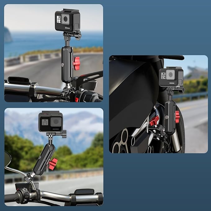 Camera Clamp Mount, Super Camera Mount Double Ball Head Magic Arm Adapter with U-Shaped for Motorcycle Handlebar Mounts & Aluminum Alloy Super Clamp for DSLR, 360° Rotating, 78002