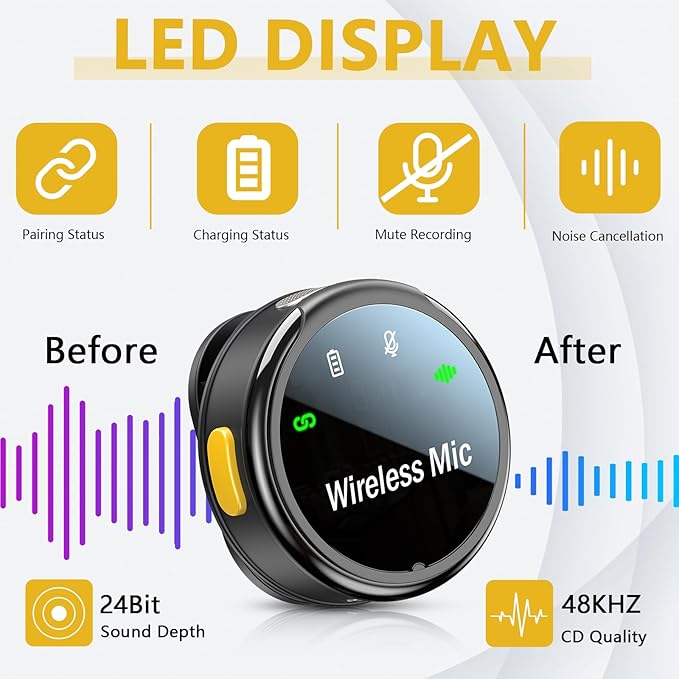2 Pack Mini Microphone for iPhone iPad and Android Phone, Wireless Lavalier Microphone Noise Reduction Lapel Mic for Video Recording, Interview, YouTube, Vlog, Tiktok