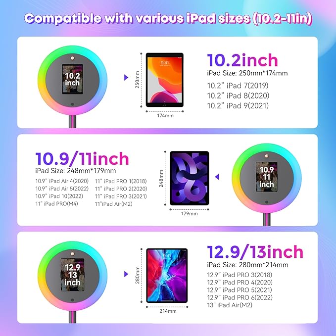 Portable Photo Booth for I pad 10.9in 10.2in 11in 12.9in, with Cyratok Software APP Control Ring Light, Lightweight & Rolling Base Selfie Photo Booth Machine for Weddings, Parties