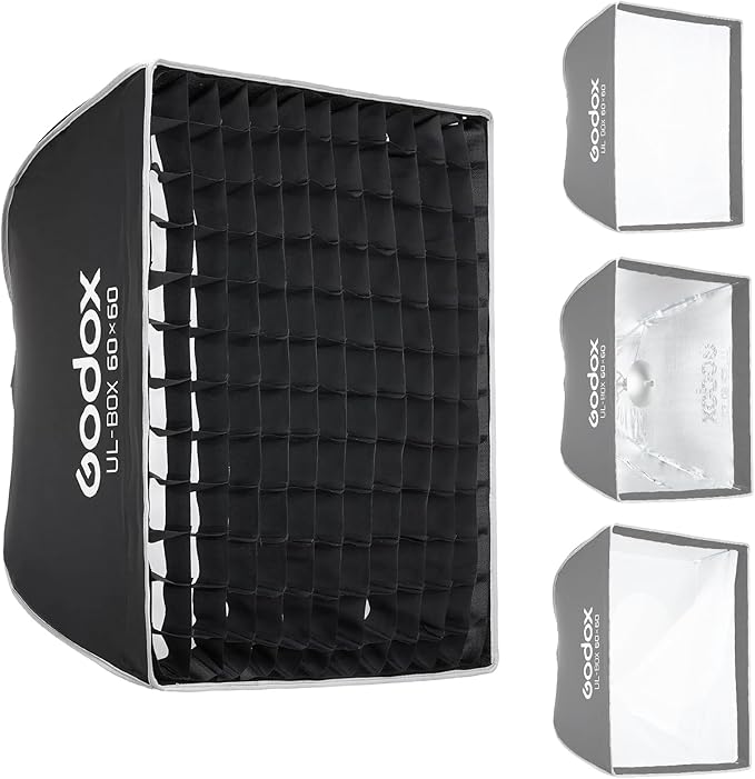 Godox 24”x24” Square Softbox with Bowens Mount, UL-BOX-60 24”/60cm Folding Quick Release Softbox Foldable Soft Box with Grid, Diffuser for Godox SMALLRIG/Neewer/Aputure
