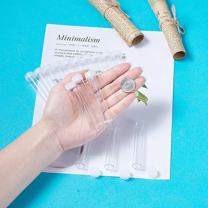 Craftdady Clear Plastic Tube Bead Chunky Bamboo Tube Beads 100Pcs Transparent Storage Test Tubes with Caps 78x13mm (3.07x0.5 inch)