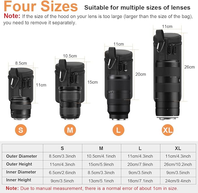 ARVOK Camera Lens Case, Water Resistant Protective Pouch for DSLR Camera, 4 Size Thick Bag for Nikon, Tamron, Sigma, Pentax, Sony, Fuji, Panasonic (4 Pack)