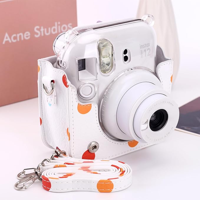 Frankmate Protective Case for Fujifilm Instax Mini 12/11/40 Instant Camera, Polka Dots PU Leather Camera Bag with Pocket and Adjustable Shoulder Strap