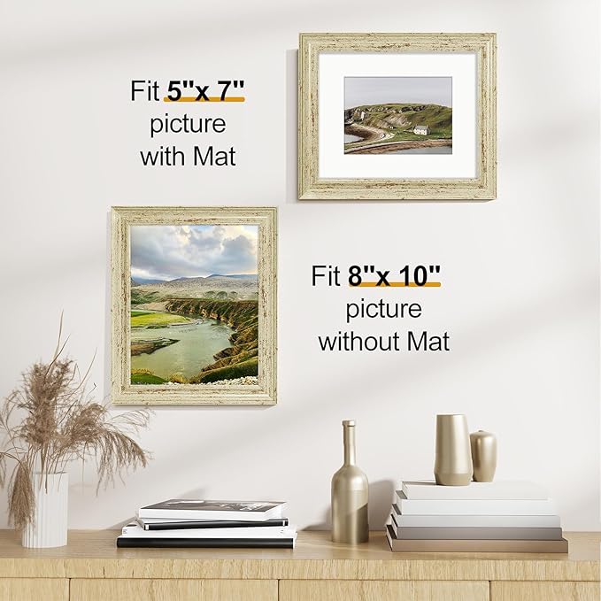Vittanly 8x10 Picture Frames Set of 2, Ornate Vintage Photo Frame for Wall or Tabletop, Display 5x7 Pictures with Mat or 8x10 without Mat, Green Gold