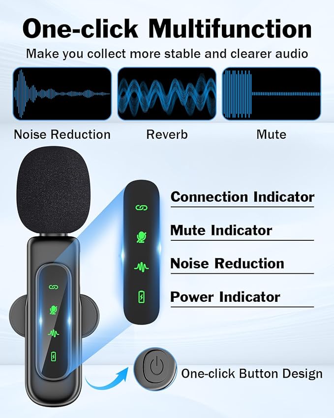 PoP Voice Mini Microphone for iPhone 16/15/14/iPad/Android, Wireless Lavalier Microphone with Magnetic Collar Clip, USB-C Mini Lapel Lav Mic with Noise Reduction for Vlog YouTube TikTok