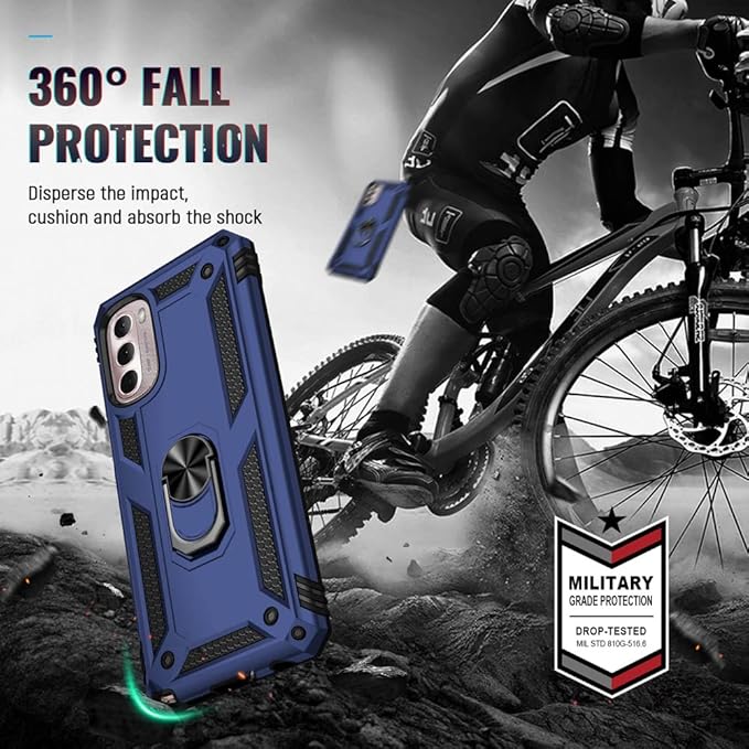 Androgate Compatible with Motorola Moto G Stylus 2022 4G Case with HD Screen Protector, Military-Grade Metal Ring Kickstand 15ft Drop Tested Shockproof Cover Case for Moto G Stylus 4G 2022, Blue