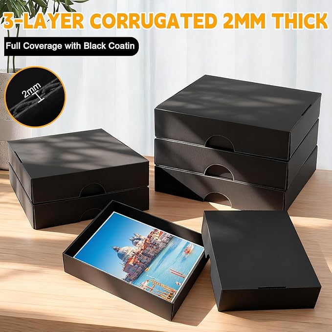 6 PCS Photo Storage Box for 8"x10" Pictures, 11“ x 8.5“ x 2.6“ Large Thick Cardboard Box, Scrapbook Storage Box with Lid, Photo Organizer Box for Protecting Scrapbooks, Photo, Stickers, Stamps(Black)