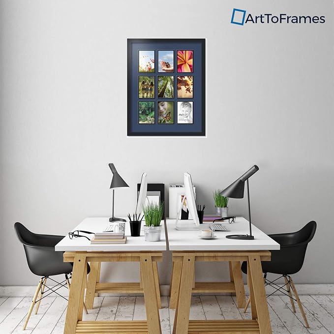 Art to Frames Double-Multimat-1048-837/89-FRBW26079 Collage Photo Frame Double Mat with 9-5x7 Openings and Satin Black Frame