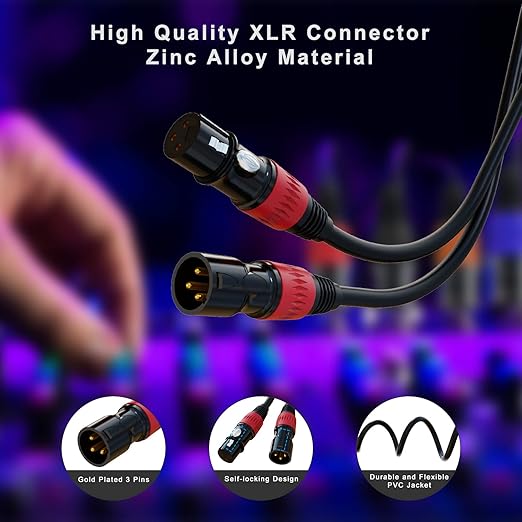 XLR Cables 50ft 6Pack, Microphone Cable, Balanced XLR Male to Female Mic Cable Gold-Plated 3-Pins XLR Speaker Cables Compatible with Microphones, Stage Lighting, Speaker Systems and More