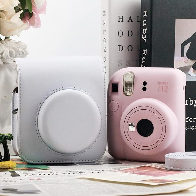 Frankmate Protective Case Compatible with Fujifilm Instax Mini 12 Instant Film Camera with Accessory Pocket and Adjustable Strap (White)