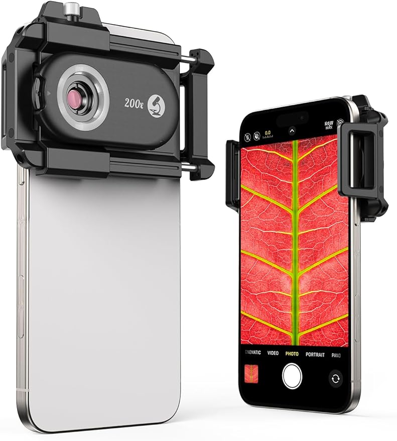 MIAO LAB 200X Phone Microscope with CPL Lens and LED/UV Light, Universal Clamp for iPhone/Android - Nano Zoom Portable Pocket Phone Microscope Lens Attachment