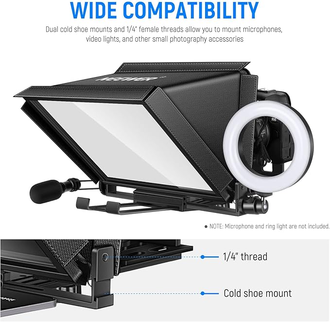 NEEWER X12 Aluminum Teleprompter with RT-110 Remote Control (Connected via Bluetooth on NEEWER Teleprompter App) & Carry Case, Compatible with iPad, iOS/Android Tablets, Smartphones, DSLRs (Black)
