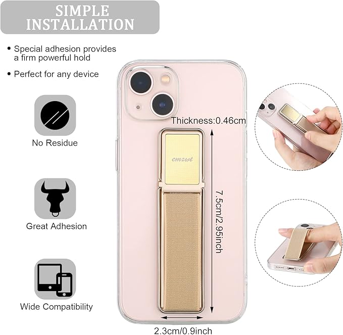 4 Pieces Phone Grip Strap Telescopic Phone Kickstand Elastic Finger Holer Hand Strap Adhesive Loop for Phone Grip with Stand Compatible with Most Smartphones (Black, Silver, Gold, Rose Gold)