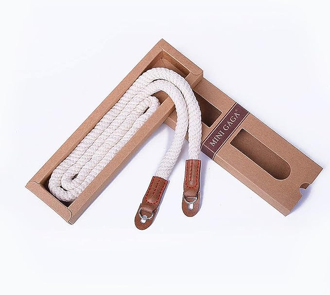 MINI GAGA DOROM Vintage Handmade Cotton Leather Rope Camera Neck Strap for Micro Single and DSLR Camera Short White