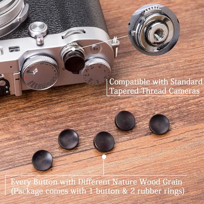 VKO Wood Soft Shutter Release Button,Delicate Camera Shutter Button 12mm Concave Surface Black(Wood Grain Random)