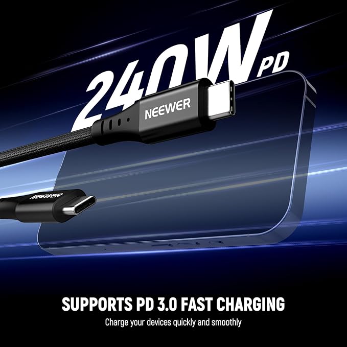 NEEWER 14"/35cm USB C to USB C Cable, USB 3.2 240W PD3.0 Fast Charging 40Gbps Braided Short Charger Cord Compatible with iPhone 16 15 iPad MacBook Android Window Laptop PC, PS010