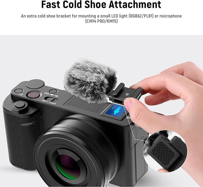 Neewer Cold Shoe Wind Muff for ZV Series Vlog Cameras, Microphone Furry Windscreen with Cold Shoe Mount Adapter Accessory Compatible with Sony ZV-1F ZV-E10 ZV-1 ZV-E1 ZV-1 II, CA133 Black