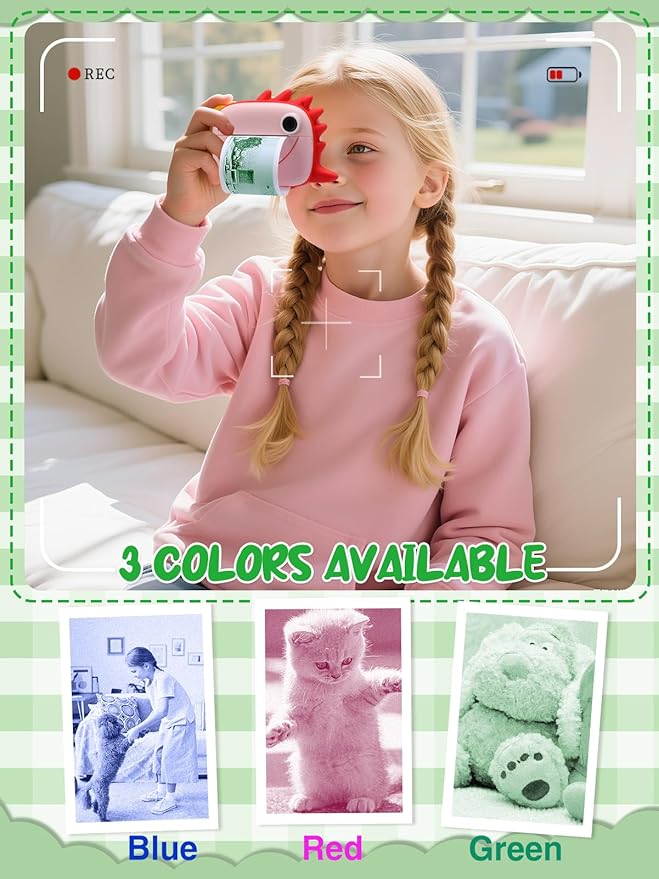 3-Color Kids Camera Paper Roll Refill - Compatible with Most Instant Print Camera, HD Photo Printer Paper for Kids Aged 4 5 6 7 8 9 10 Boys Girls Birthday Gifts (12 Rolls)