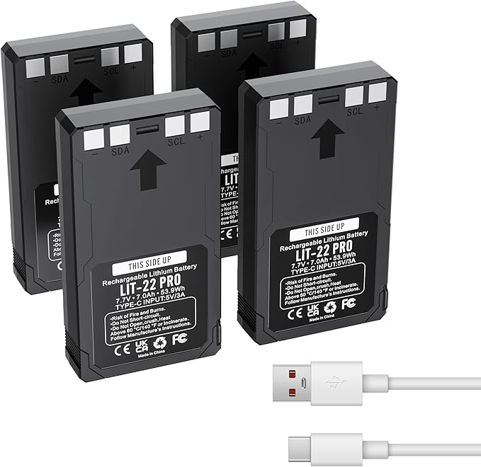 4 Pack LIT-22 7000mAh Rechargeable Battery for SPYPOINT Flex-M, Flex G36,Plus&S Trail Cameras, Includes Type-C Cable
