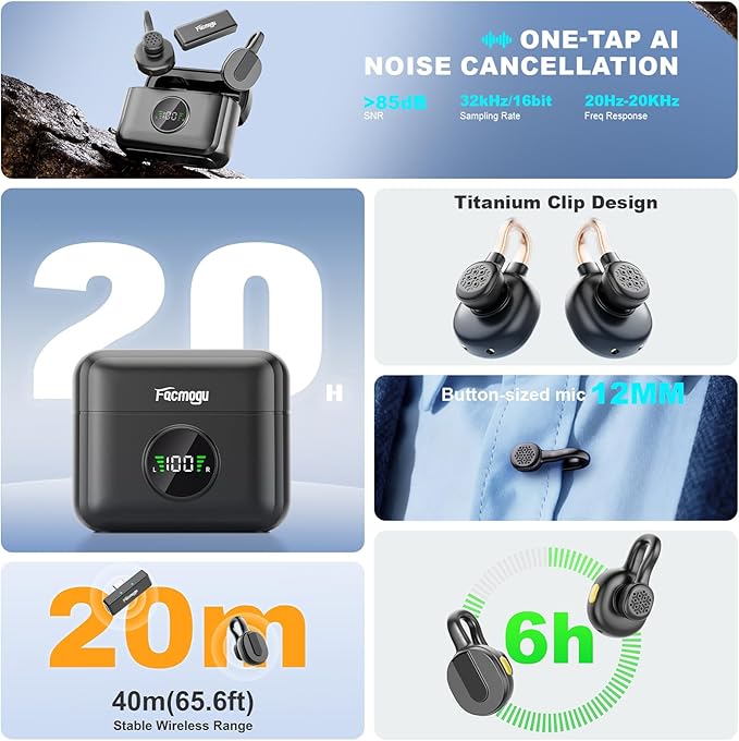Q28 Mini Hidden Wireless Lavalier Microphone, Noise Cancelling/Mute/Reverb, Compact Clip on Microphone Wireless for Android & iPhone15/16/17(USB-C Plug), Charging Case, Video Recording Lapel Mini Mic