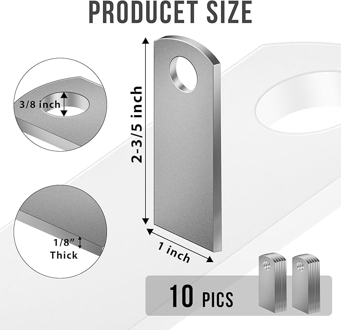 Weld on Tabs, Steel Basic Weld Tab, Universal Weld on Light Tabs Flat Bottom Mount with a 3/8" Hole.2-3/5" Height, 1" Wide, 1/8" Thick Pack Of 10 Tabs Steel Mounting Bracket OywhC-5