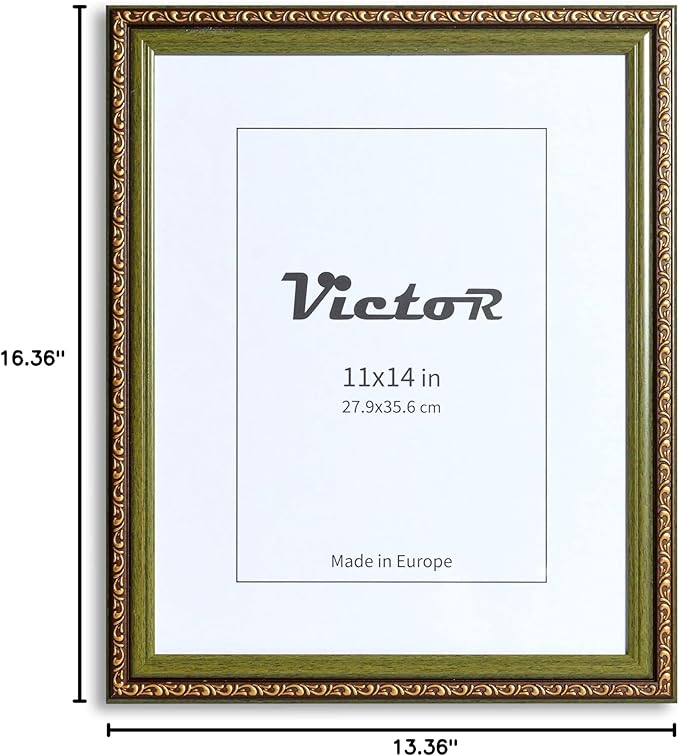 VictoR Picture Frame Chagall 11x14 Brown Green-Picture Frame for Photos in Size 11x14 Inch - Vintage Design with Shatterproof Acrylic Glass - Antique - only for hanging