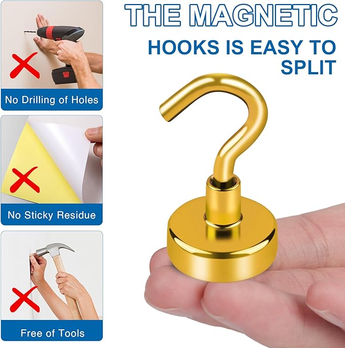 LOVIMAG Cruise Essentials Must Haves, 50Lbs Yellow Magnets, Strong Magnetic Hooks for Hanging, 6 Pack