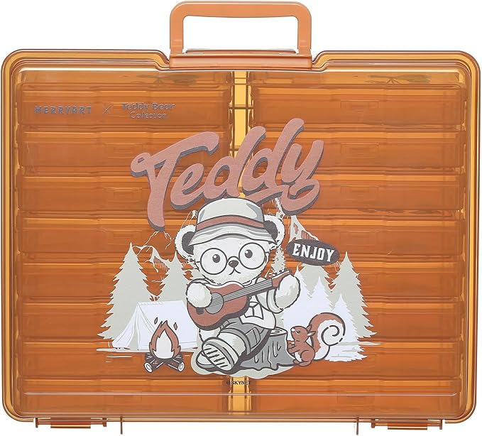 Naivees Photo Containers Storage Case Teddy Storage Box 4" x 6" Plastic Cartoon Organizer with 16 Inner Photo Containers Boxes for Photos,Cards,Pictures (Camping Brown)