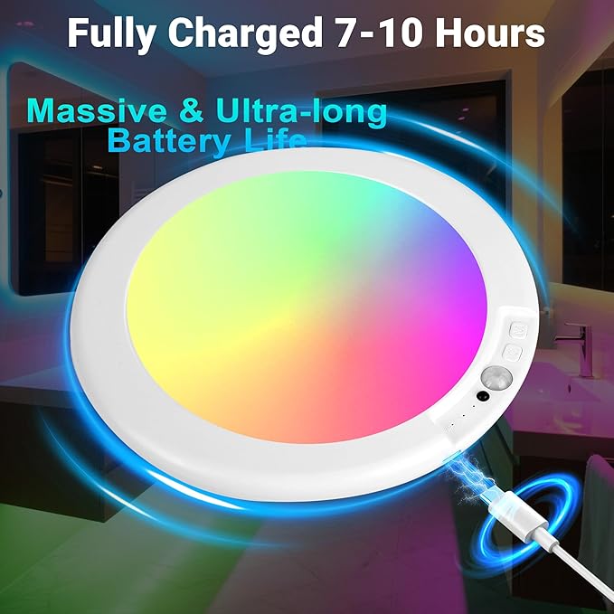 Shower Lights for Inside Shower - 1 Pack Rechargeable Ceiling Light with Remote, Color Changing & White Timing Light, Motion Sensor Battery Powered Shower Lamp for Bathroom Closet Patio