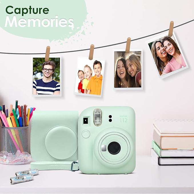 Fujifilm Instax Mini 12 Instant Camera Pastel Blue and Fuji Film Value Pack (60 Sheets) Bundle with Sturdy Tiger Accessories, Carrying Case, Photo Album 64 Pockets