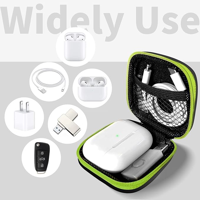 MOLOVA Square Earbud Case Portable EVA Carrying Case Storage Bag Tech Pouch Cell Phone Accessories Organizer with Carabiner for Earphone, Earbud, Earpieces, SD Memory Card, Camera Chips, Green