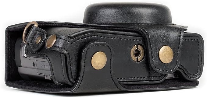 MegaGear MG1258 Ever Ready Leather Camera Case compatible with Panasonic Lumix DC-ZS80, DC-ZS70, DC-TZ95, DC-TZ90 - Black
