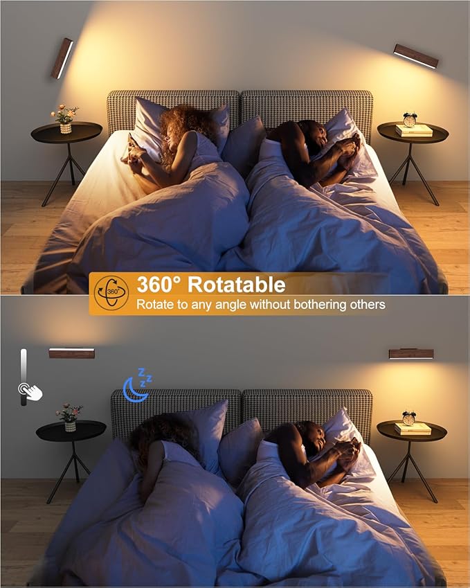 Rechargeable Wood Wall Sconce with Remote & Touch, 5200mAh Battery Operated Wall Lights 3 Color Temperatures & RGB. Magnetic, Stick-On, Dimmable Wall Reading Lamp for Bedroom, Living Room, Picture