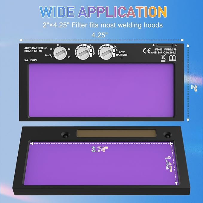 SHINE 2x4 1/4 Auto Darkening Welding Lens, Ultra Clear, Variable Shade 4/9-13, True Color Technology for Pipeliner Pancake Welding Hood and Fibre-Metal Welding Hoods