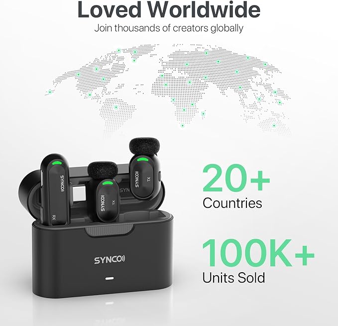 SYNCO Mini Wireless Microphone with AI Noise Cancellation for iPhone/Android, Plug-and-Play Magnetic Lavalier Mic with Lightning Receiver, 328 ft Range, 12H Battery for Video Recording & Vlogging