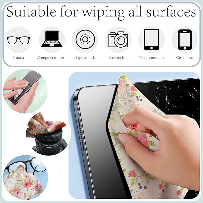 CREATCABIN 6 Pcs Flowers Glasses Cleaning Cloth Microfiber Cloth Soft Multicolor Cleaner Sunglasses Reusable Thicken Wipes for Eyeglasses Camera Cell Phone Lens Screens Glasses Gift 6x6 Inch
