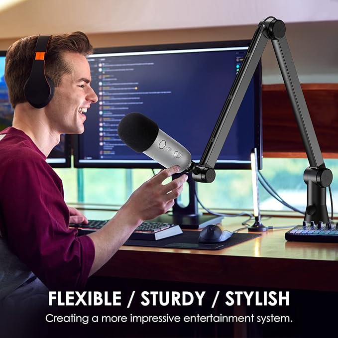Youshares Blue Yeti Mic Stand with Pop Filter - Premium Mic Arm, Heavy Duty Boom Arm with Cable Management, 3/8" to 5/8" Adapter