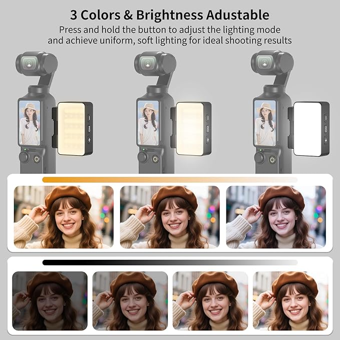 VRIG LED Light for DJl OSMO Pocket 3 Accessories, 360° Adjustable Mini Selfie Vlog Video Auxiliary Fill Lighting,500mAh, 5800K, CRI ≥95, IPX4 Water Resistance,Brightness 3 Levels Adjustable