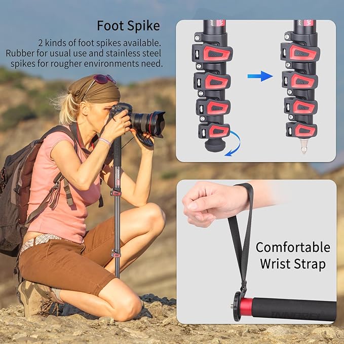 66.9in/170cm Camera Monopod INNOREL VM80A Aluminum Alloy Portable Compact Lightweight Travel Monopod with Fast Flip Lock for Canon Nikon Sony DSLR Camera Video Camcorder DV Photography Load 33lbs/15kg