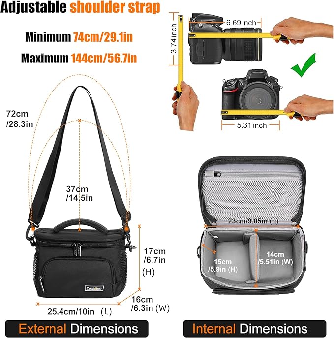 Cwatcun Small Camera Sling Bag Crossbody Camera Shoulder Case, Waterproof Travel Photography Messenger Bag for Canon, Nikon, Sony, Fuji DSLR/SLR/Mirrorless Cameras, Lens and Accessories