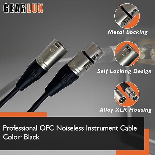 Gearlux XLR Microphone Cable, Fully Balanced, Male to Female, 100 Feet - 2 Pack