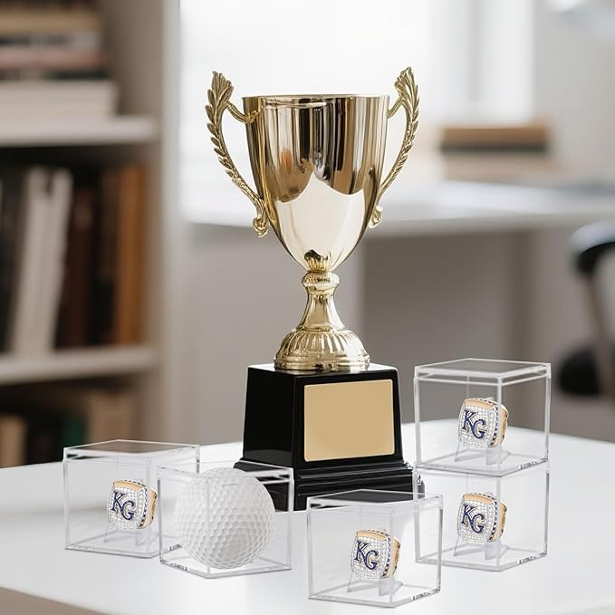 12 Pack Championship Ring Display Case Clear Acrylic Ring Case Display Box for Sports Baseball Softball Football Golf Single Ring Coin Holder Stand, 2.16 Inch