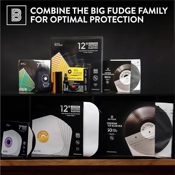 Big Fudge 12" Vinyl Record Sleeves - Round Bottom Inner Sleeves 25 Pack - Anti Static Rice Paper Acid Free Vinyl Covers - Accessories Protect LP Albums from Dust, Dirt & Scratches