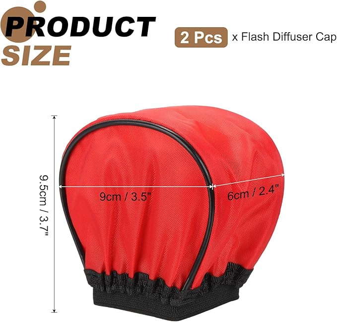 PATIKIL 3.7" x 3.5" Soft Mini Flash Diffuser Cap, 2 Pack Universal Elastic Flash Diffuser Cover for DSLR Camera Flashlight, Red