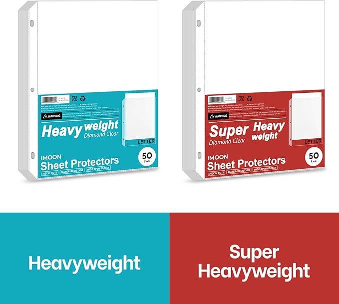 Super Heavyweight 3-Hole Letter Size Sheet Protectors - High Transparency Plastic Heavy Duty Sleeves for 3 Ring Binders, Archival Safe, Durable Page Protectors for Documents, 8.5x11 Inch (50 Pack)