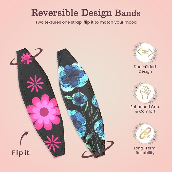 Switchbands Flower Phone Grip Strap – Reversible & Customizable Finger Holder for Phone Back, Wireless Charging Compatible, Detachable Phone Holder for iPhone & Android - Pink & Blue Flower