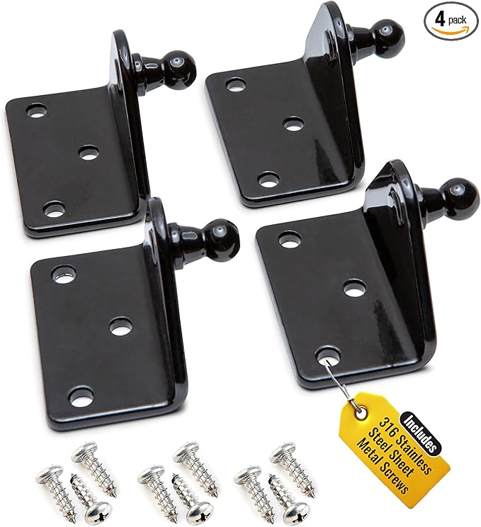 10MM Ball Stud Mounting Black Bracket for Gas Struts - Heavy Duty Lift Support Shock Brackets with Stainless Steel Screws - Ideal for Spring Hood Struts & Closer Piston Prop Mounts – x4 Angled